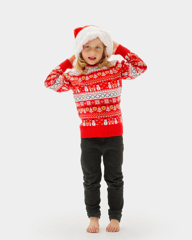 Organic Cotton Red Christmas Sweater for Family with Snowmen