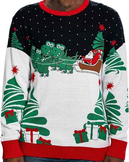 Santa on T-Rex Sleigh Ugly Christmas Sweater