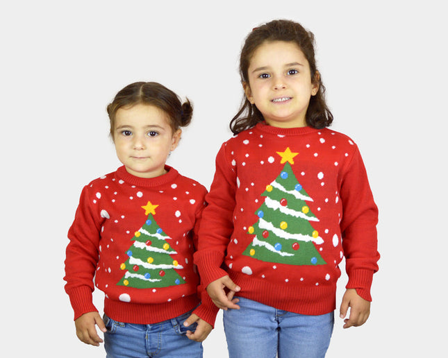 Kids Christmas Sweater Red with Christmas Tree Design