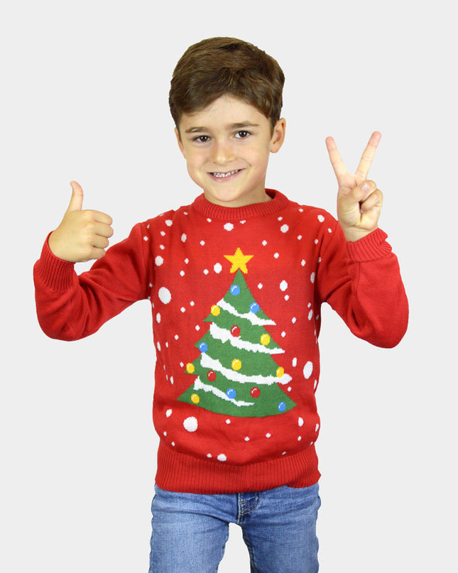 Kids Christmas Sweater Red with Christmas Tree Design