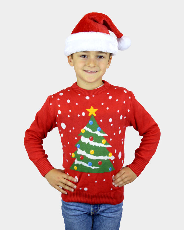 Kids Christmas Sweater Red Christmas Tree Design