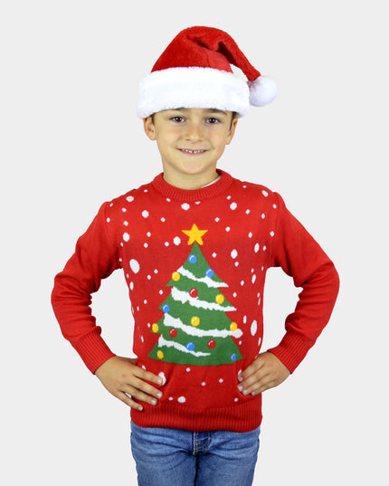 Red Christmas Sweater for Kids with Christmas Tree