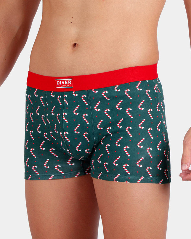 Green Christmas Boxers for Men with Candy Canes and Gift Box