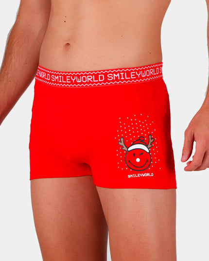 Men's Red Christmas Boxer Shorts with Smile and Mug