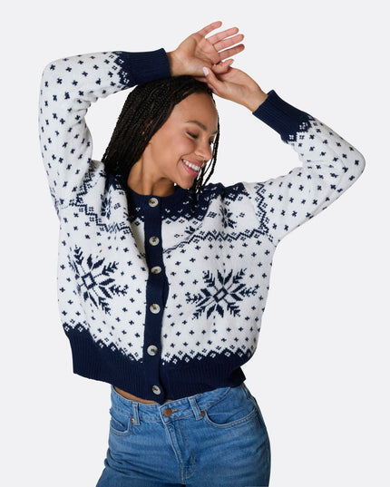Women's Blue Christmas Cardigan for Seasonal Style