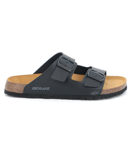 Grünland Black-Black Double Strap Men's Slippers