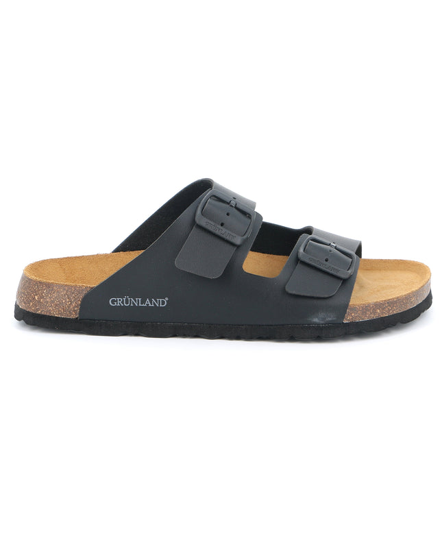 Grünland Black-Black Double Strap Men's Slippers