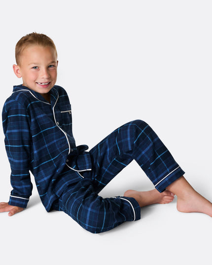 Blue Flannel Christmas Pajamas for Kids