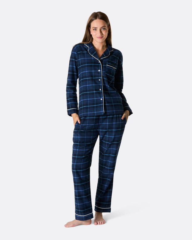 Women's Blue Flannel Christmas Pajamas