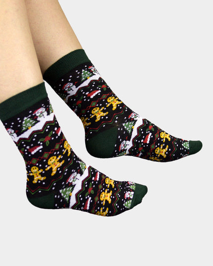 Unisex Green Socks with Gingerbread