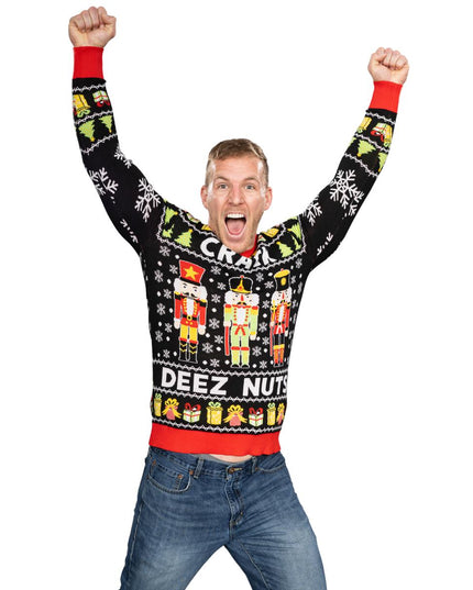 Crack Deez Nuts Nutcracker Santa Ugly Christmas Sweater