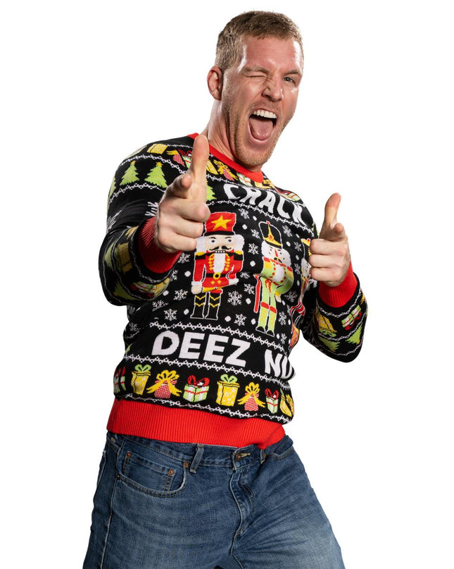Crack Deez Nuts Nutcracker Santa Ugly Christmas Sweater