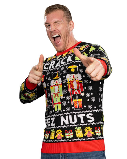 Crack Deez Nuts Nutcracker Santa Ugly Christmas Sweater