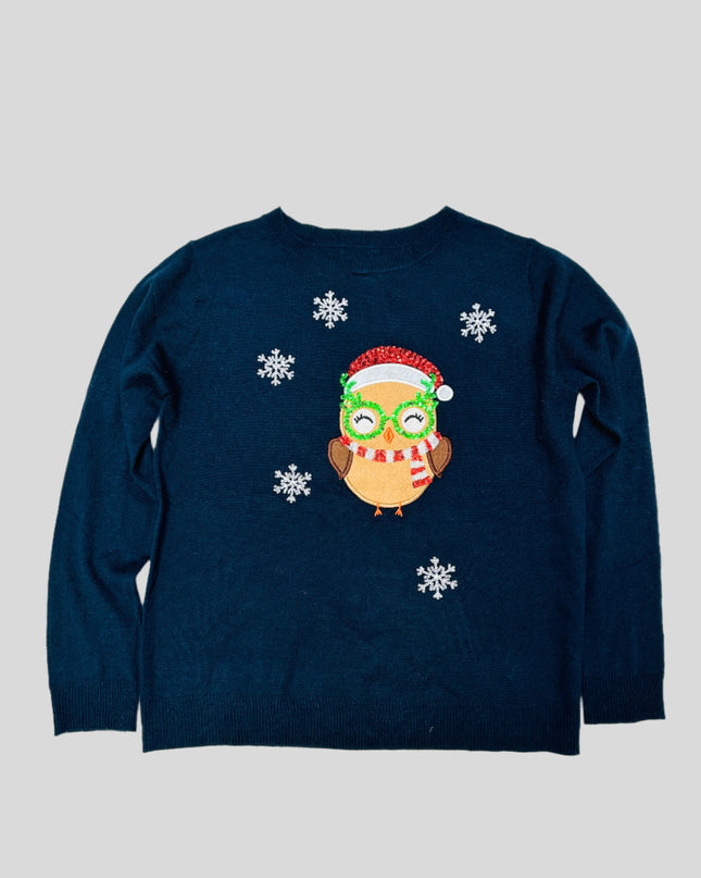 Vintage Sequin Owl Christmas Sweater Family Holiday Apparel