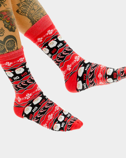 Unisex Red Christmas Socks with Santa Ho Ho Ho Design