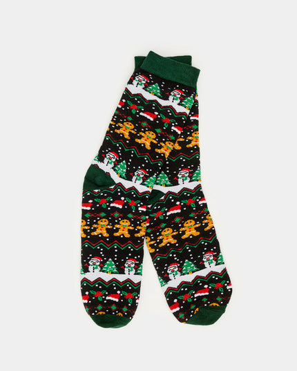 Unisex Green Socks with Gingerbread