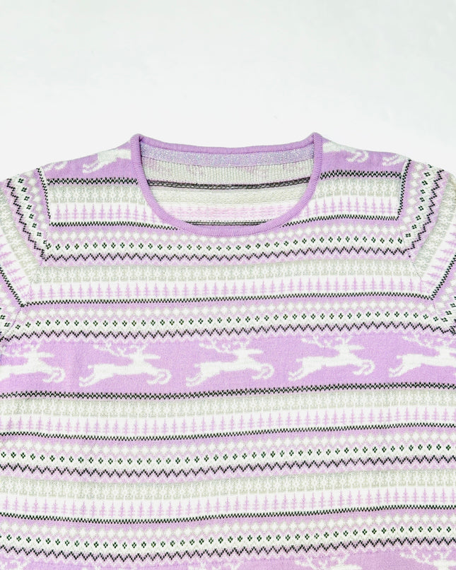 Vintage Christmas Sweater - Purple Reindeer Pattern