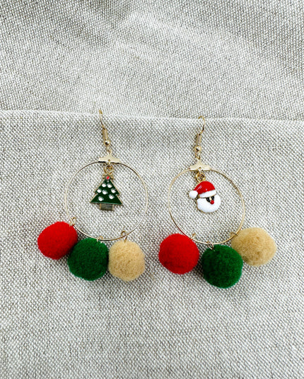 Christmas Earrings - Pompom Santa and Tree | Tags: Christmas Earrings