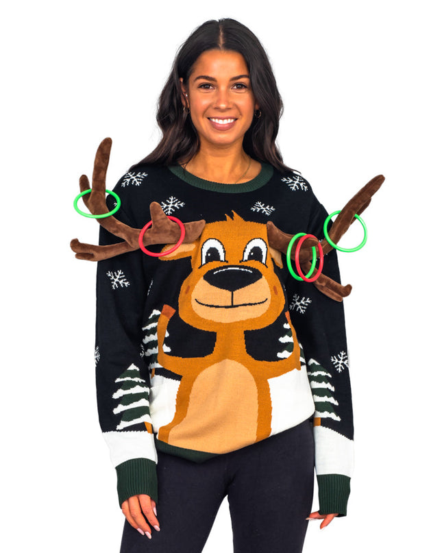 Reindeer Ring Toss 3D Ugly Christmas Sweater