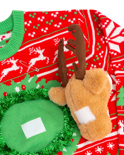 Reindeer Trophy Head 3D LED Ugly Christmas Sweater