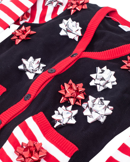 Ugly Christmas Sweater Gift Wrapping Bow Cardigan