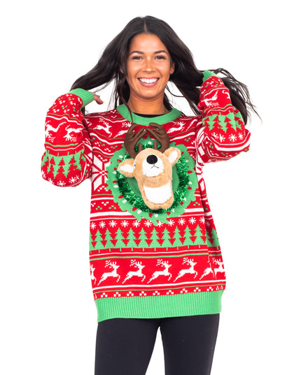 Reindeer Trophy Head 3D LED Ugly Christmas Sweater