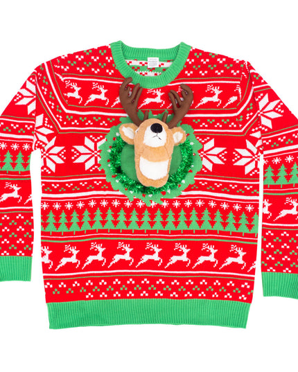 Reindeer Trophy Head 3D LED Ugly Christmas Sweater