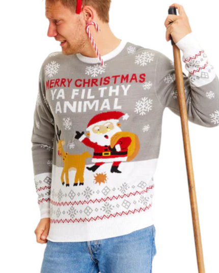 Merry Christmas Ya Filthy Animal Grey Sweater