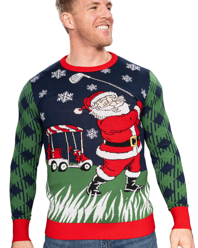 Golfing Santa Claus Knitted Ugly Christmas Sweater