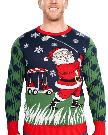 Golfing Santa Claus Knitted Ugly Christmas Sweater