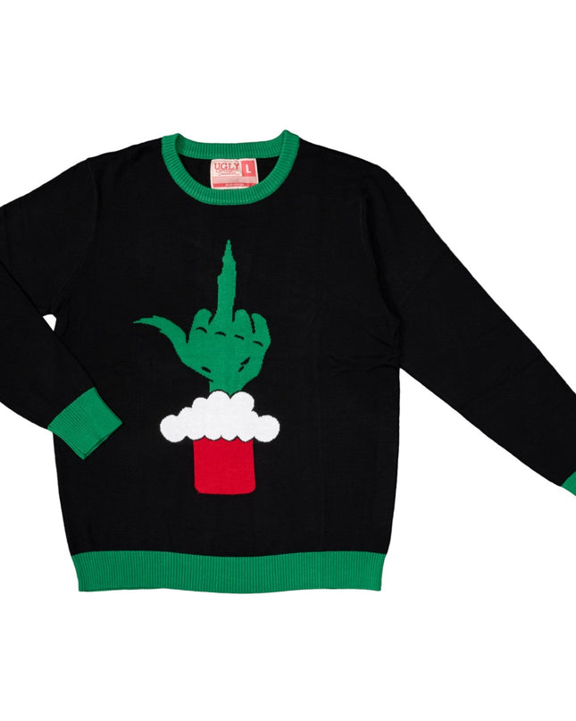 Green Cartoon Monster Middle Finger Unisex Ugly Sweater