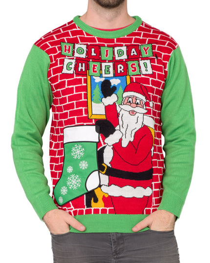 Holiday Cheers! Santa with Beer Holder Ugly Christmas Sweater