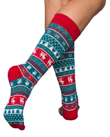 Humping Reindeer Ugly Christmas Socks in Blue and Red