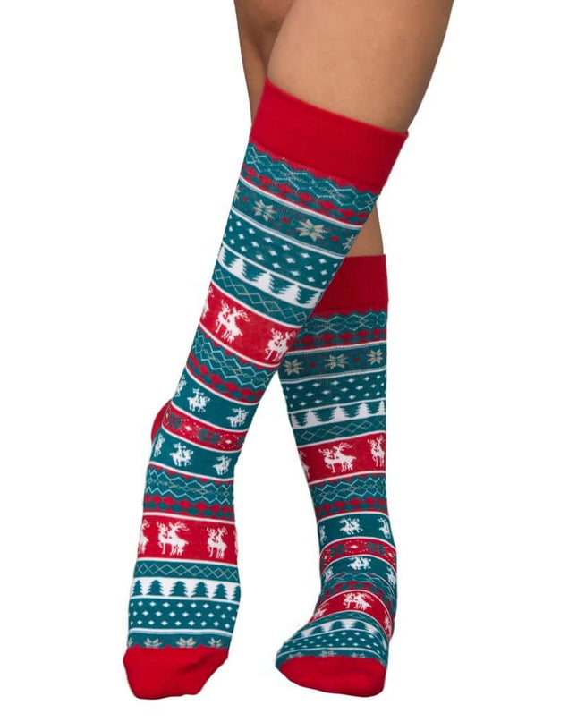 Humping Reindeer Ugly Christmas Socks in Blue and Red