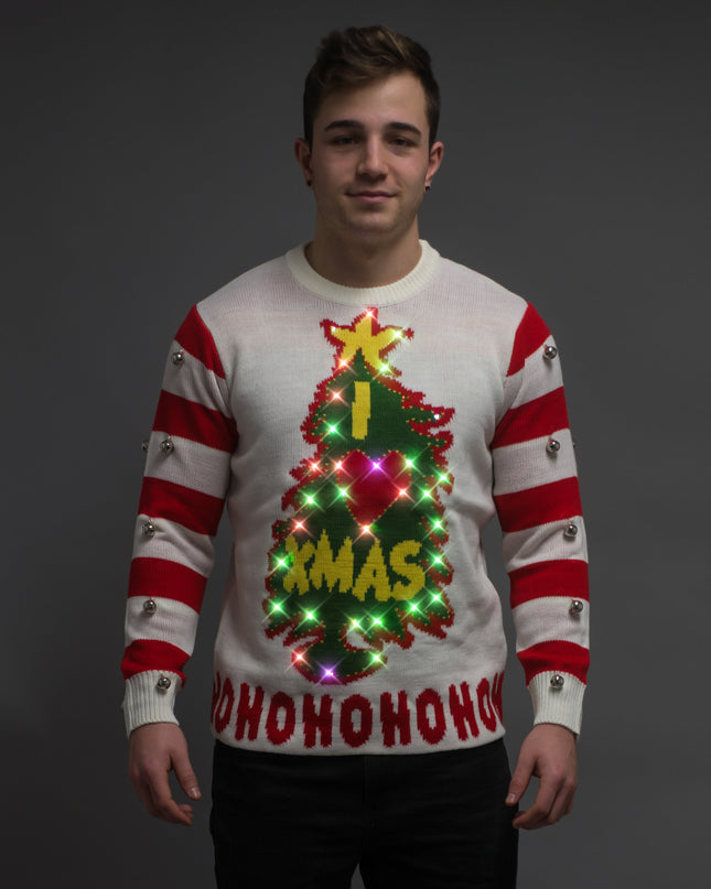 I Love Xmas HOHOHO Light Up and Bells Ugly Sweater