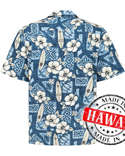 Hibiscus Surfboards Blue Hawaiian Shirt