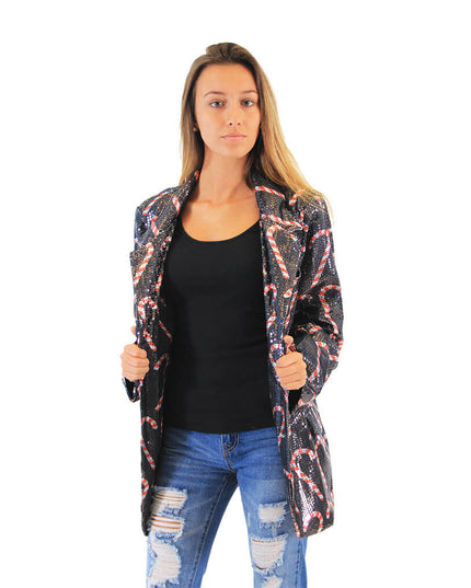 Women's Sequin Candy Cane Ugly Blazer