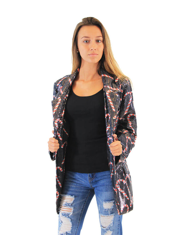 Women's Sequin Candy Cane Ugly Blazer