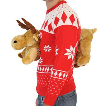 Red 3D Moose Design Ugly Christmas Sweater