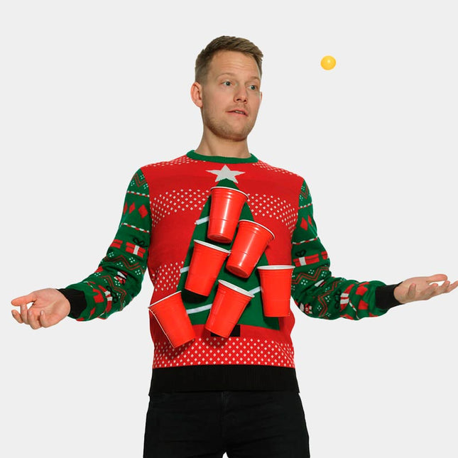 Beer Pong Christmas Sweater with Beer Dispenser