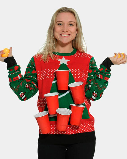 Beer Pong Christmas Sweater with Beer Dispenser