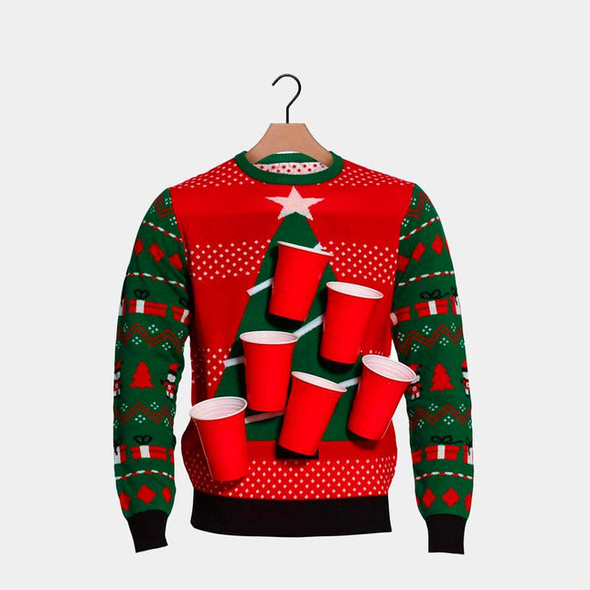Beer Pong Christmas Sweater with Beer Dispenser