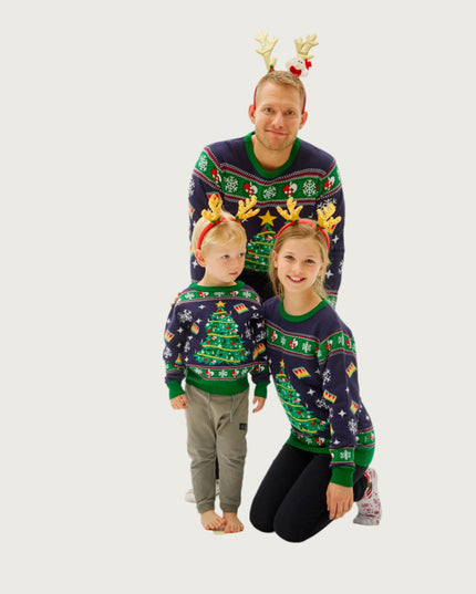 Navy Christmas Tree Sweater for Kids