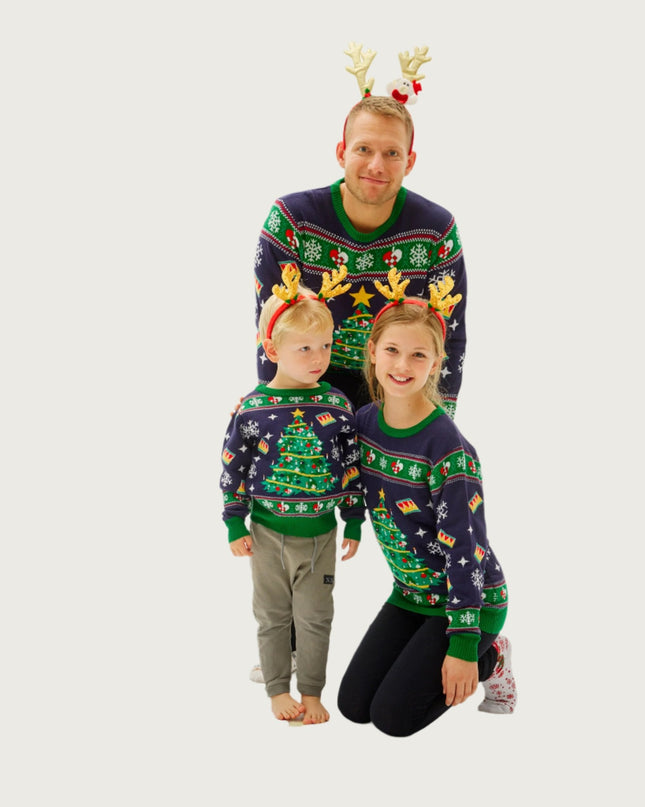 Navy Christmas Tree Sweater for Kids