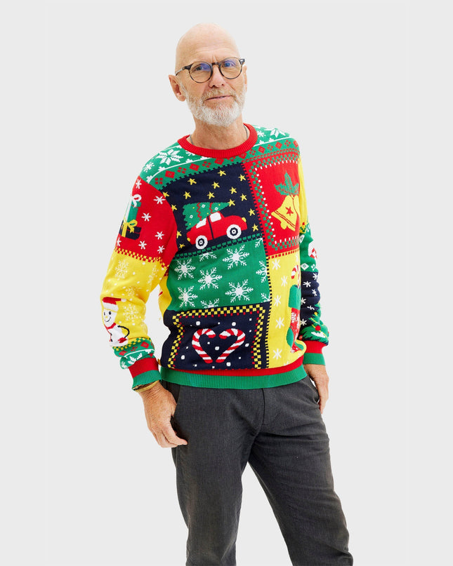 Patchwork Christmas Sweater for Men - Family-Friendly Design