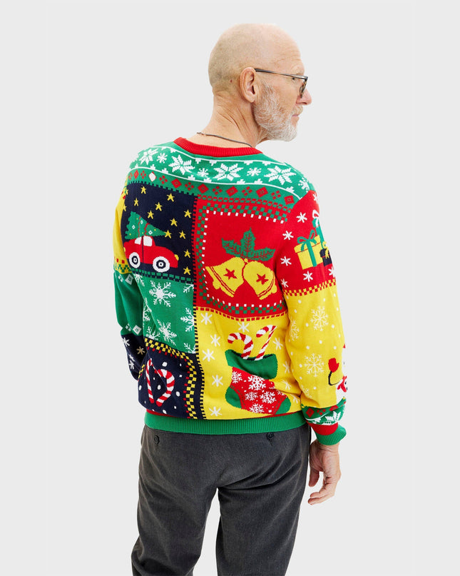 Patchwork Christmas Sweater for Men - Family-Friendly Design