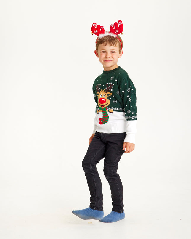 Rudolf's Green Christmas Sweater for Kids