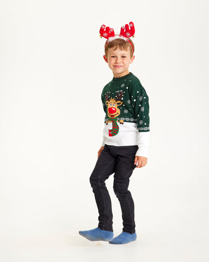 Rudolph's Green Christmas Sweater for Kids