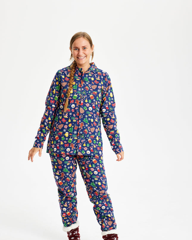 Women's Crazy Flannel Christmas Pajamas in Blue