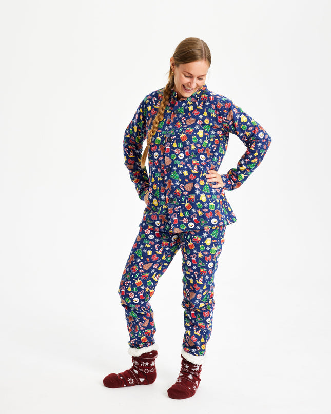 Women's Crazy Flannel Christmas Pajamas in Blue